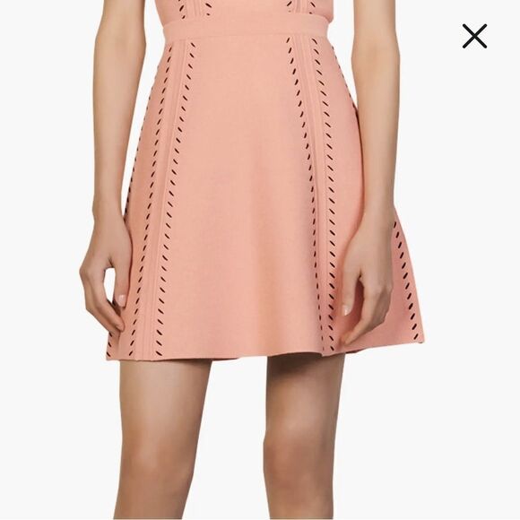 Sandro Eglantine High Waisted Knit Skater Skirt in Pink | Size 10 - Picture 1 of 10